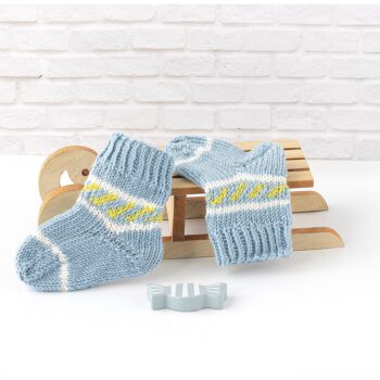 Babysocken blau weiß zitronengelb