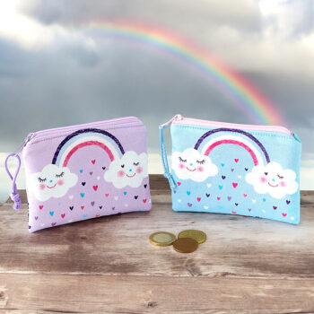 Geldbörse für Kinder mit Regenbogenwolken in blau und lila