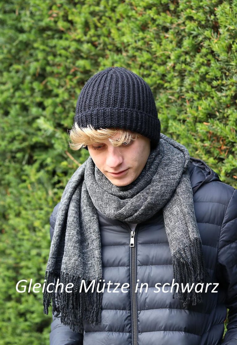 Mütze Männer jeansfarben Alpaka handgestrickt
