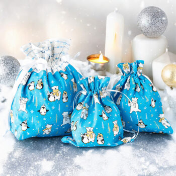 Geschenkbeutel mit Pinguin und Eisbär blau