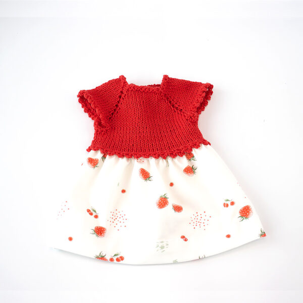 Puppenkleidung Kleid mit Erdbeeren vorne