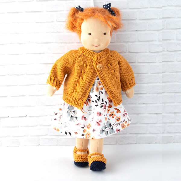Puppenkleidung Herbstblumen, Kleid, Jacke, Schuhe