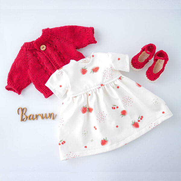 Puppenkleidung Kleid mit Erdbeeren