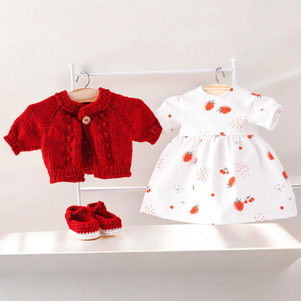 Puppenkleidung Kleid mit Erdbeeren