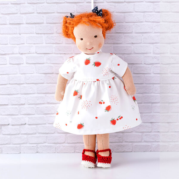 Puppenkleidung Kleid mit Erdbeeren