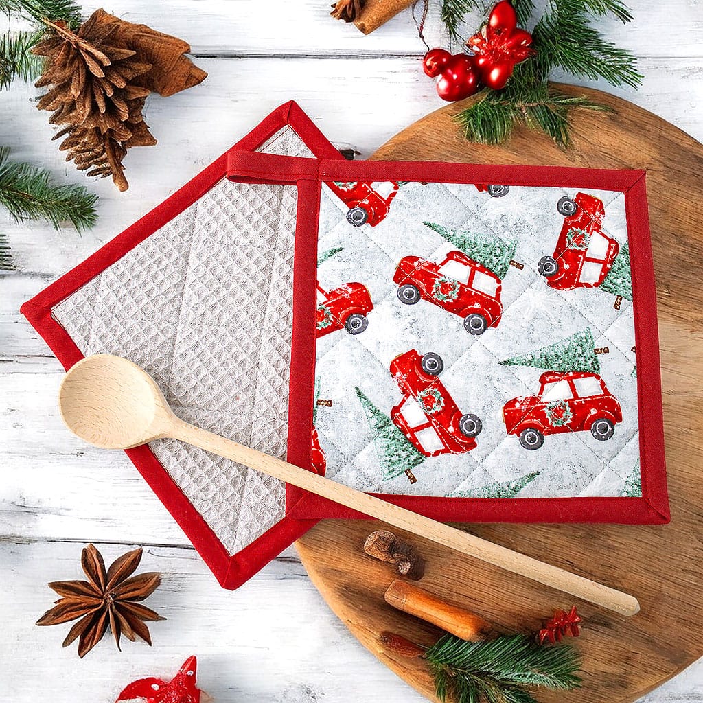 Topflappen mit Auto und Tannenbaum