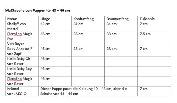 Maße Puppen 46 cm