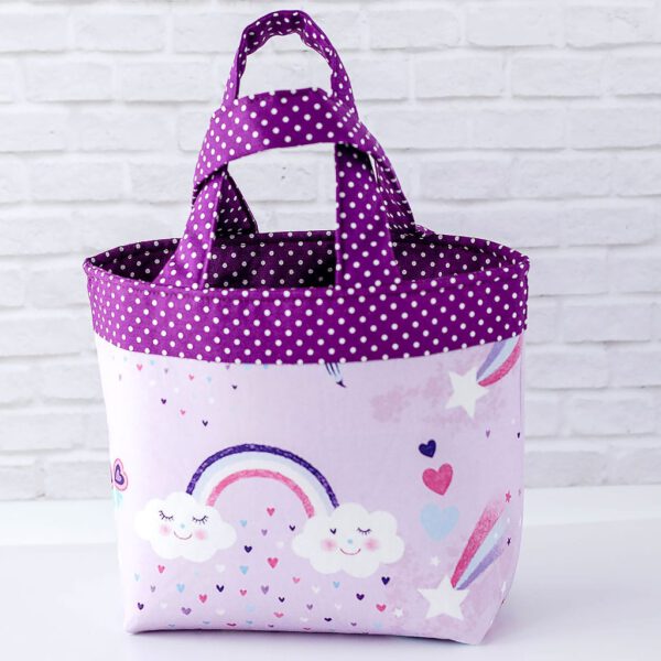 Kindertasche Regenbogenwolken in lila rückseite
