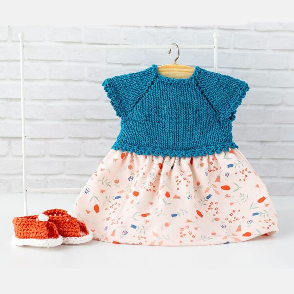 Puppenkleidung Sommerwiese mit Strickoberteil