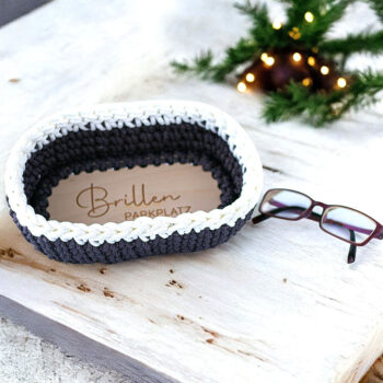 Korb mit Holzboden in anthrazit weiß